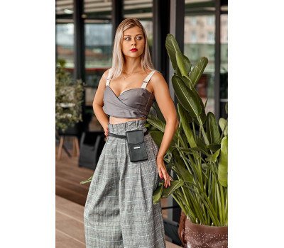 Вертикальна жіноча шкіряна сумка Mini чорна поясна/кроссбоді - BN-BAG-38-1-g BlankNote