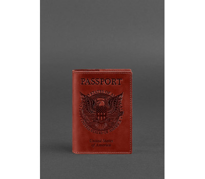 Жіноча шкіряна обкладинка для паспорта коралова з американським гербом - BN-OP-USA-coral BlankNote