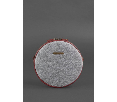 Кругла фетрова жіноча сумка Таблетка з шкіряними бордовими вставками - BN-BAG-23-felt-vin BlankNote