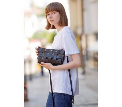 Кожаная плетеная женская сумка Пазл S черная Krast - BN-BAG-31-g BlankNote