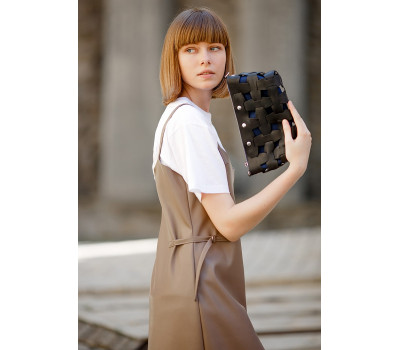 Кожаная плетеная женская сумка Пазл S черная Crazy Horse - BN-BAG-31-g-kr BlankNote