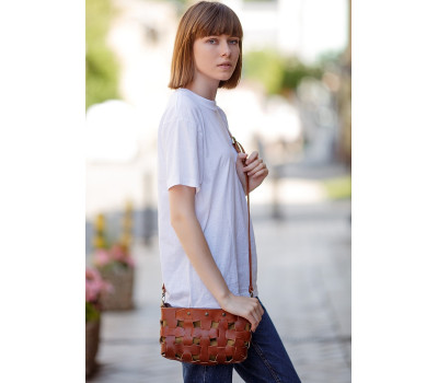 Кожаная плетеная женская сумка Пазл S светло-коричневая Krast - BN-BAG-31-k BlankNote