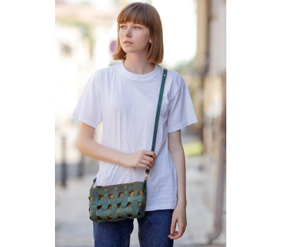 Кожаная плетеная женская сумка Пазл S зеленая Crazy Horse - BN-BAG-31-iz BlankNote