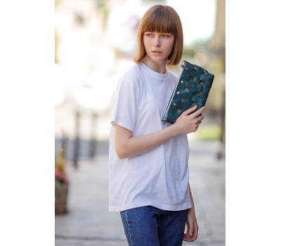 Кожаная плетеная женская сумка Пазл S зеленая Krast - BN-BAG-31-malachite BlankNote