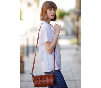 Кожаная плетеная женская сумка Пазл S светло-коричневая Crazy Horse - BN-BAG-31-k-kr BlankNote