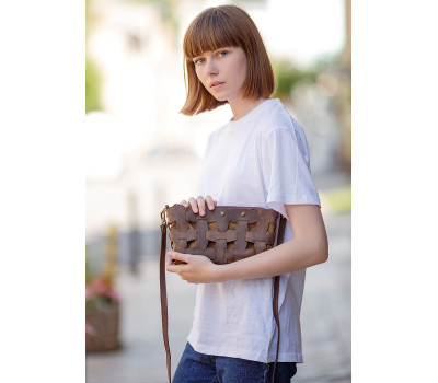 Кожаная плетеная женская сумка Пазл S темно-коричневая Crazy Horse - BN-BAG-31-o BlankNote