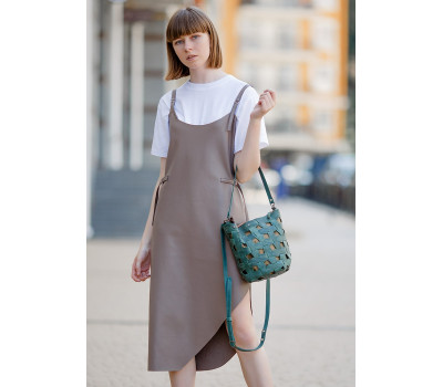 Шкіряна плетена жіноча сумка Пазл M зелена Crazy Horse - BN-BAG-32-iz BlankNote