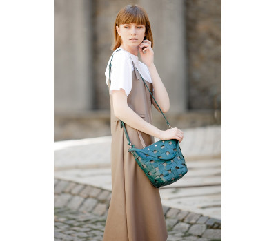 Шкіряна плетена жіноча сумка Пазл M зелена Krast - BN-BAG-32-malachite BlankNote