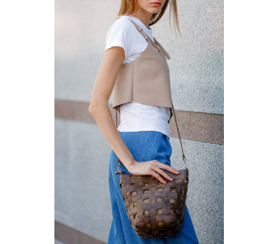 Шкіряна плетена жіноча сумка Пазл M темно-коричнева Crazy Horse - BN-BAG-32-o BlankNote