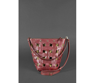 Шкіряна плетена жіноча сумка Пазл M бордова Krast - BN-BAG-32-vin BlankNote