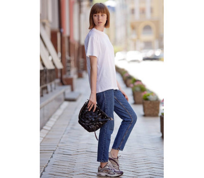 Шкіряна плетена жіноча сумка Пазл M вугільно-чорна - BN-BAG-32-ygol BlankNote