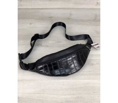 Жіноча сумка Бананка на два відділення чорний крокодил (нікель) WeLassie