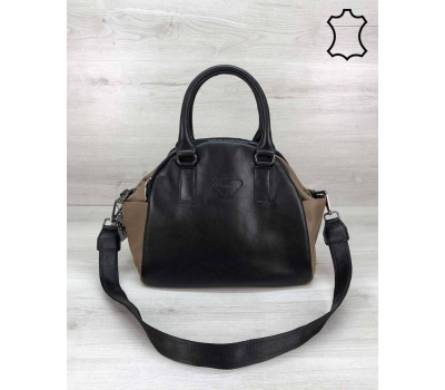 Шкіряна стильна жіноча сумка "Elis" чорного з кавовим кольору WeLassie