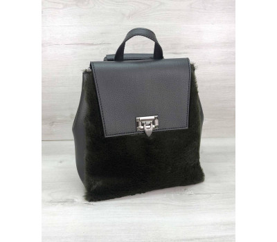 Рюкзак Фаби черный с оливковым мехом WeLassie