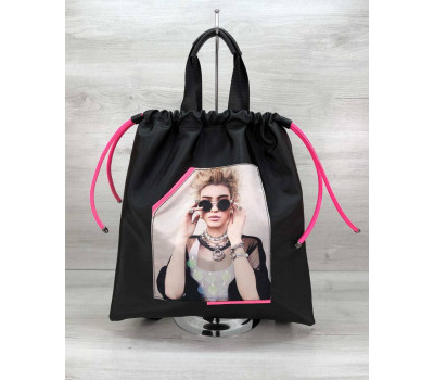 Жіночий шоппер-рюкзак Berry чорний з неоновим малиновим WeLassie