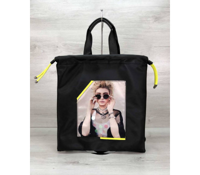 Жіночий шоппер-рюкзак Berry чорний з неоновим жовтим WeLassie