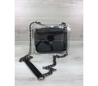 Сумка Селена силіконова з косметичкою чорний крокодил (нікель) WeLassie