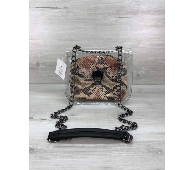 Сумка Селена силіконова з косметичкою бежева рептилія (нікель) WeLassie