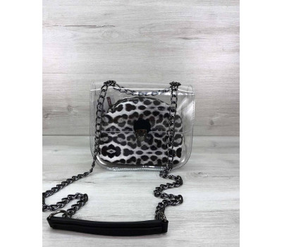 Сумка Селена силіконова з косметичкою чорно-білий леопард (нікель) WeLassie
