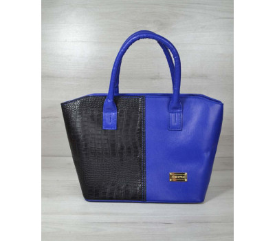 Класична жіноча сумка «Дві змійки “ електрик з вставкою чорний крокодил WeLassie