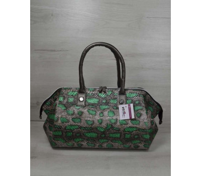 Класична жіноча сумка Олівія сіра з зеленим змія WeLassie