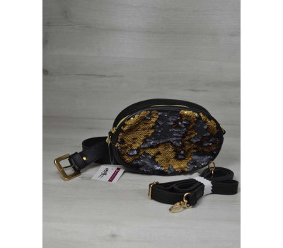 Жіноча сумка на пояс - клатч WeLassie чорного кольору Паєтки золото-чорний WeLassie