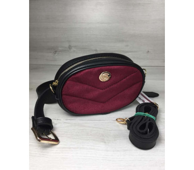 Жіноча сумка на пояс - клатч WeLassie чорного кольору Оксамит бордо WeLassie