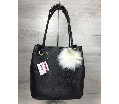 2в1 Молодіжна жіноча сумка Пушок чорного кольору WeLassie