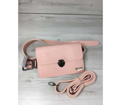 Жіноча сумка на пояс - клатч Арья пудрового кольору з черепашачими тисненням WeLassie
