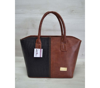 Класична жіноча сумка «Дві змійки» рудий, чорний крокодил WeLassie