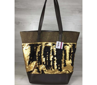 Сумка Гумка коричневого кольору з паєтками золото-чорний WeLassie