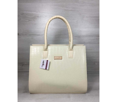 Жіноча сумка Бочонок бежевого кольору зі вставкою бежевий крокодил WeLassie