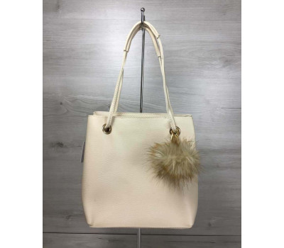 2в1 Молодіжна жіноча сумка Пушок бежевого кольору WeLassie