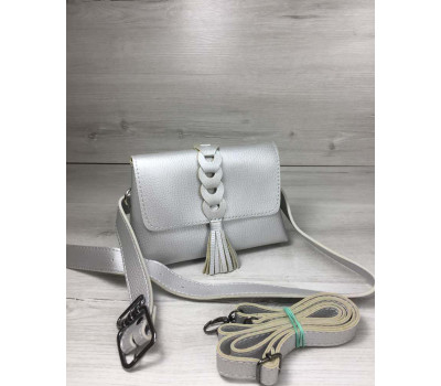 Жіноча сумка на пояс - клатч Белла срібного кольору з плетінням і пензликом WeLassie