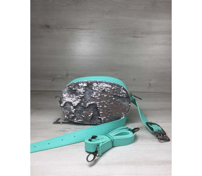 Жіноча сумка на пояс - клатч WeLassie м'ятного кольору Паєтки срібло-срібло WeLassie