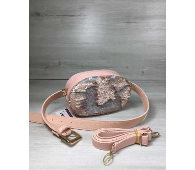 Жіноча сумка на пояс - клатч WeLassie пудрового кольору Паєтки срібло-пудра WeLassie