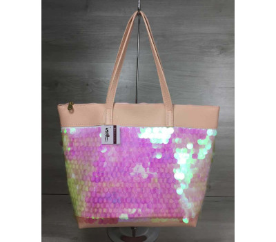 Жіноча сумка Лейла пудрового кольору з паєтками у вигляді кульок WeLassie