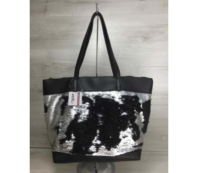 Жіноча сумка Лейла чорного кольору з двосторонніми паєтками срібло-чорний WeLassie