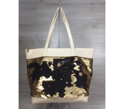 Жіноча сумка Лейла бежевого кольору з двосторонніми паєтками золото-чорний WeLassie