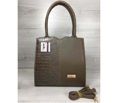 Класична жіноча сумка Трикутник кавового кольору зі вставкою кавовий крокодил WeLassie