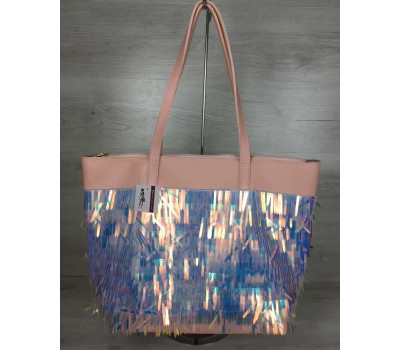 Жіноча сумка Лейла пудрового кольору з паєтками WeLassie