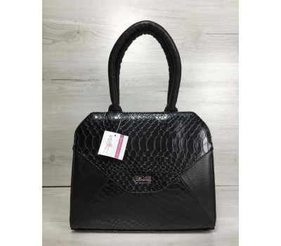 Жіноча сумка Конверт чорного кольору зі вставкою чорна кобра WeLassie