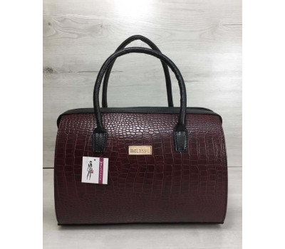 Каркасна жіноча сумка Саквояж бордовий крокодил з чорними ручками WeLassie