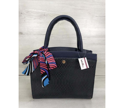 Класична жіноча сумка Бьянка синього кольору зі вставкою синя кобра WeLassie