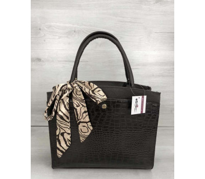 Класична жіноча сумка Бьянка коричневого кольору зі вставкою коричневий крокодил WeLassie