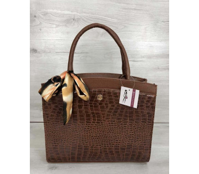 Класична жіноча сумка Бьянка рудого кольору зі вставкою рудий крокодил WeLassie