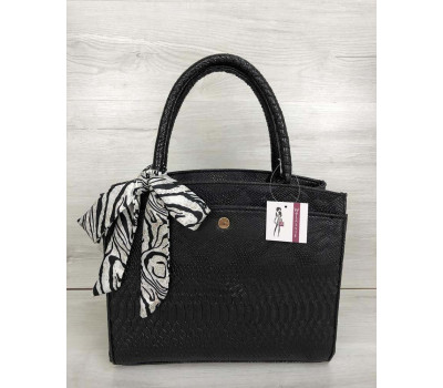 Класична жіноча сумка Бьянка чорна рептилія WeLassie