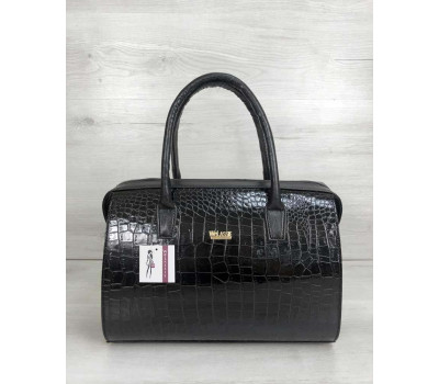 Каркасна жіноча сумка Саквояж чорний лаковий крокодил WeLassie