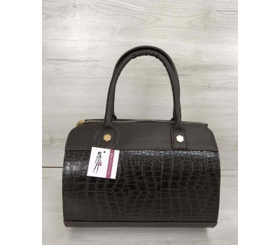Жіноча сумка Маленький Саквояж коричневого кольору зі вставкою коричневий крокодил WeLassie