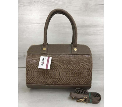 Жіноча сумка Маленький Саквояж кавового кольору зі вставкою кавова рептилія WeLassie